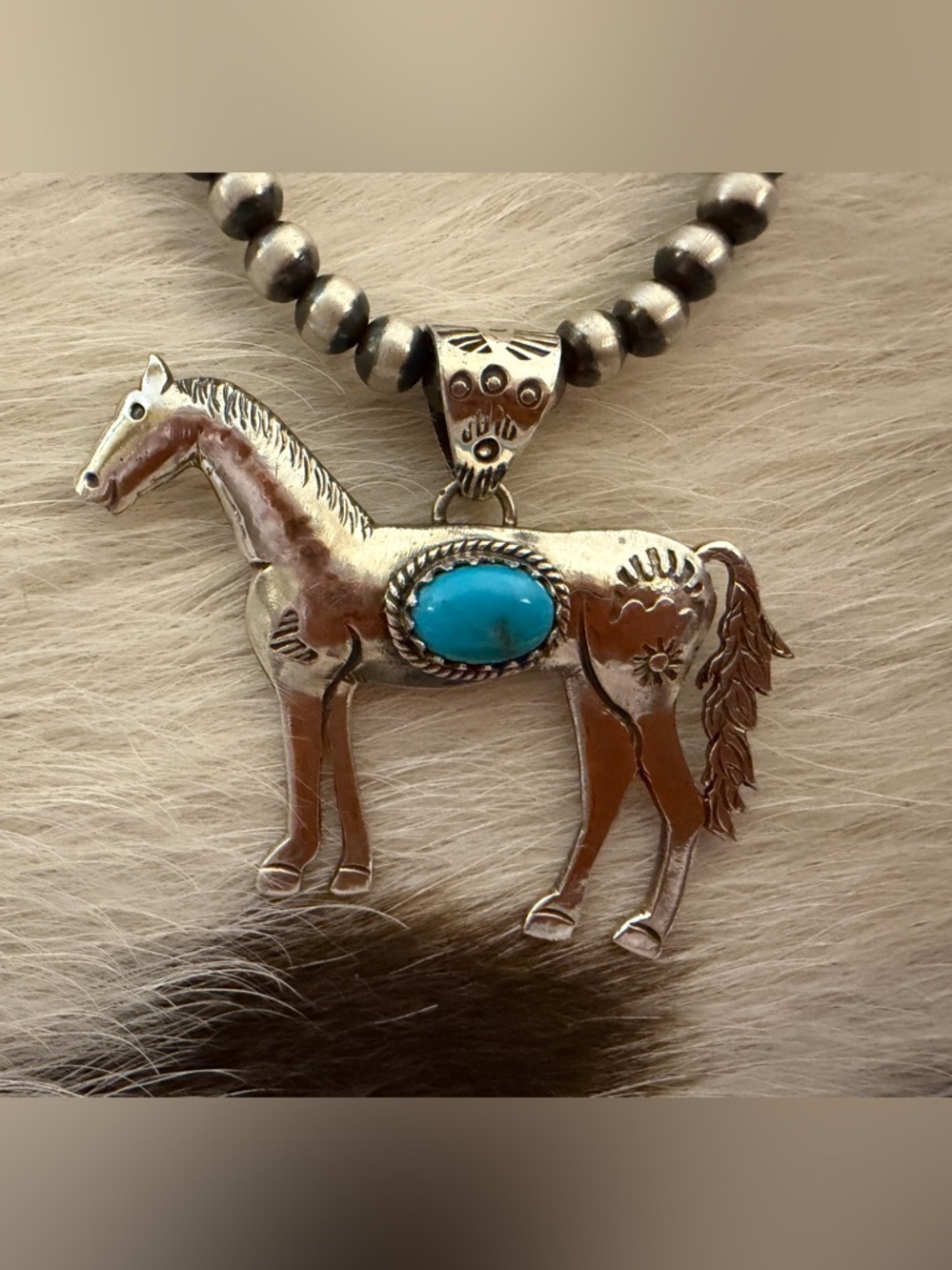 ❤️ Kingman Turquoise Sterling Hand Stamped Statement Horse Unisex Pendant - Picture 12 of 12